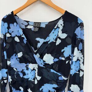 Inc Y2K Babydoll Shirt‎ Womens Size M Floral Wrap Mesh Long Sleeve Sheer Vintage